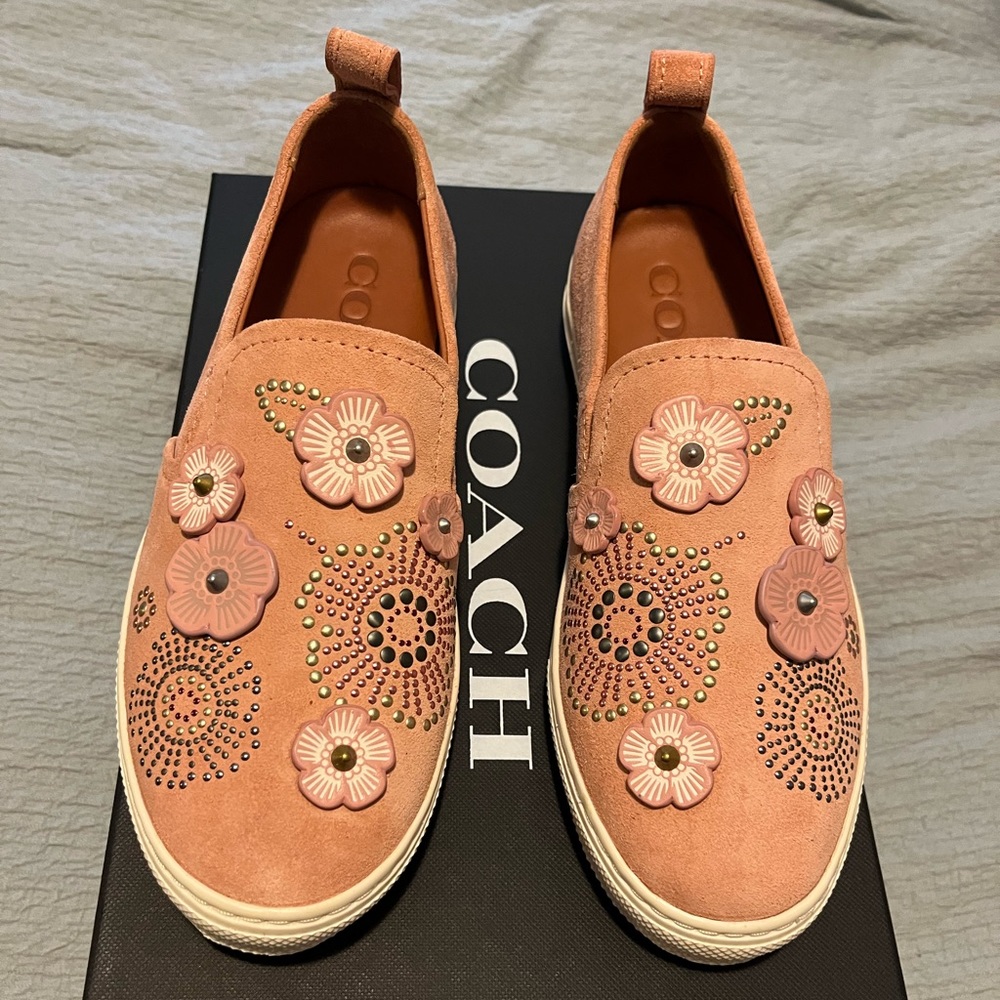 Coach peony pink flower slip ons size 5.5